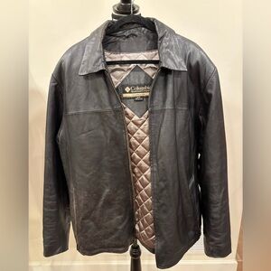 Columbia Men's Black Leather Vintage Jacket with Quilted Lining, Medium
